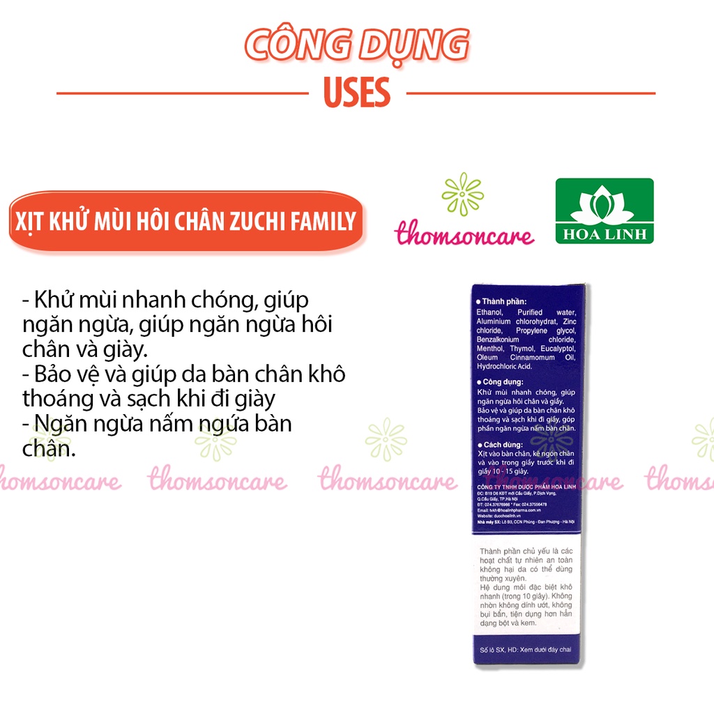 Zuchi xịt giày - Khử mùi hôi chân, xịt thơm Zuchi Family giầy dép cho nam nữ