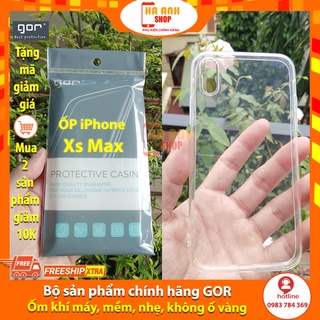 Ốp lưng iPhone Xs Max hãng Gor cao cấp trong suốt, 0.4mm siêu dẻo, siêu mỏng, siêu nhẹ