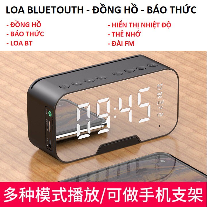 Loa Bluetooth kèm đồng hồ báo thức G10 - Báo nhiệt độ - Gắn thẻ nhớ -AUX - FM - Màn hình gương