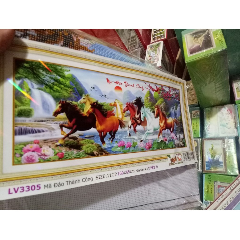 Tranh đính đá + tranh thêu ngựa Mã đáo thành công Y8071 Y8070 Y8072