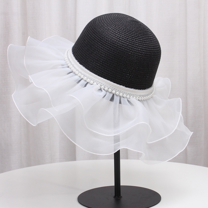 Nón Cói Rộng Vành Phối Ren Đính Ngọc Trai Thời Trang Cho Nữ