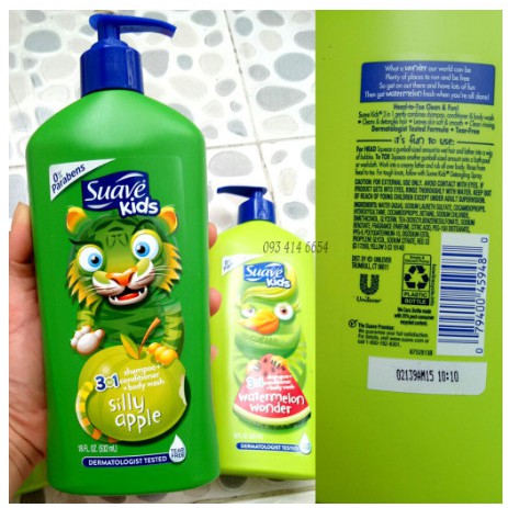 Sữa Tắm Gội Xả Em Bé Suave Kids 532ml Mỹ Dưa hấu Táo Dâu