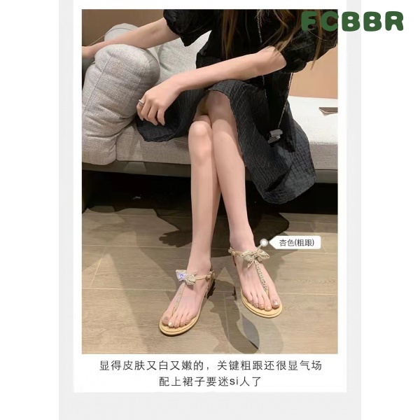 Giày Sandal Đế Bằng Đính Đá Và Nơ Thời Trang Mùa Hè Mới Cho Nữ