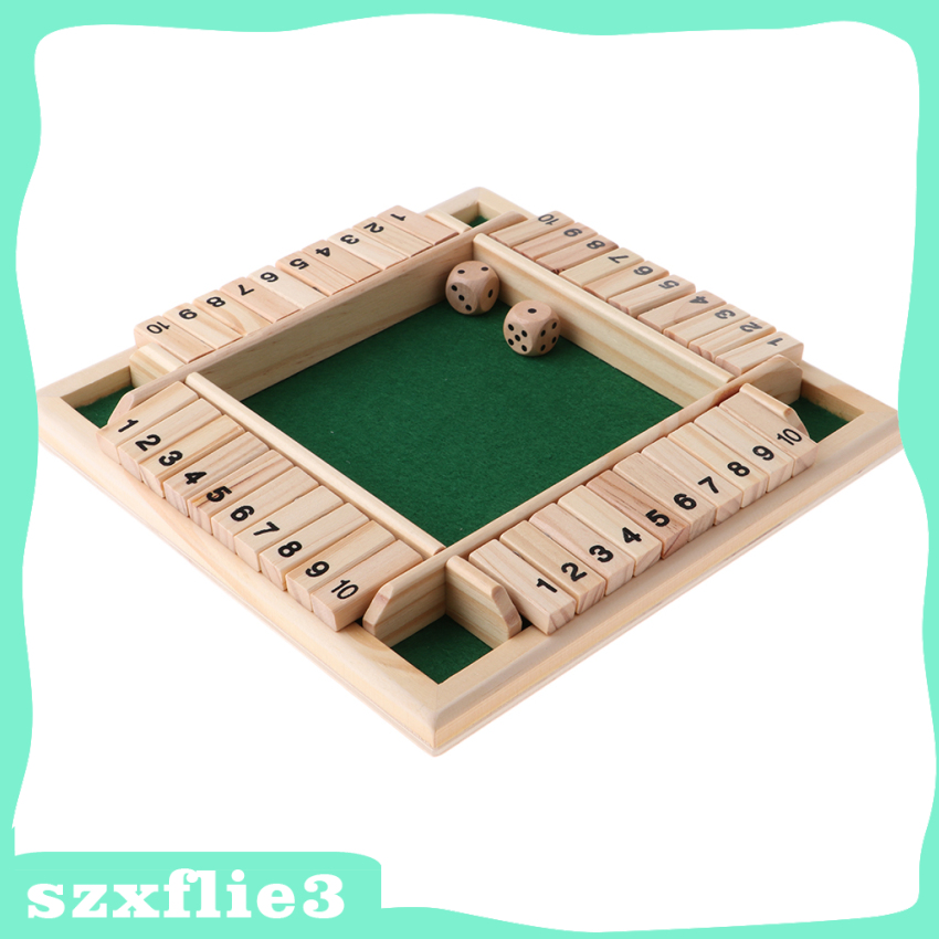 [Szxflie3] Wood Deluxe 4 Sided 10 Number Shut the Box Dice Board Game Kids Adults