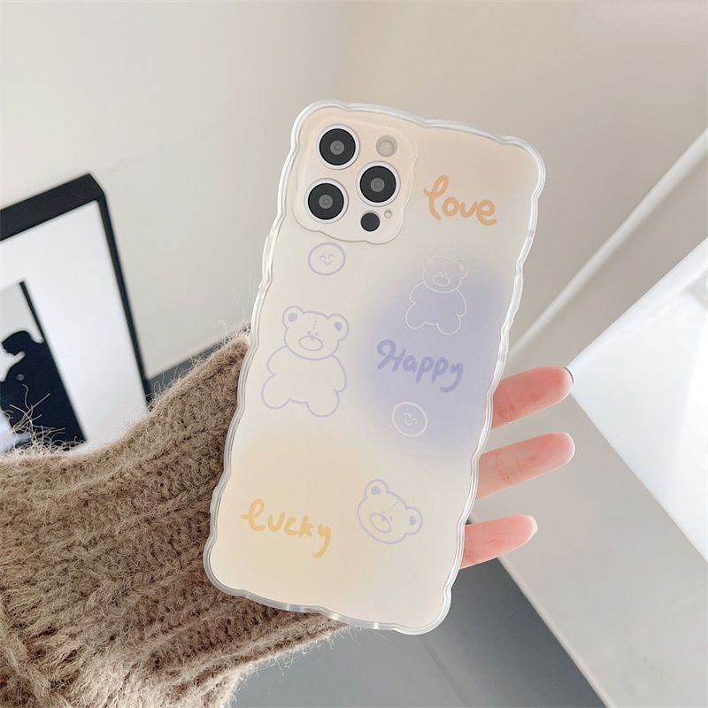 Ốp Điện Thoại Mềm Họa Tiết Gấu Màu Gradient Cho iPhone 13 12 11 Pro Max X XR XS Max 6S 7 8 Plus