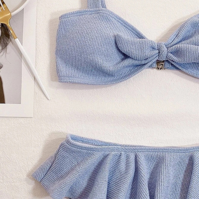 Bộ Bikini 2 Mảnh Phối Bèo Và Thắt Nút Trước Lưng Cao Gợi Cảm Cho Nữ