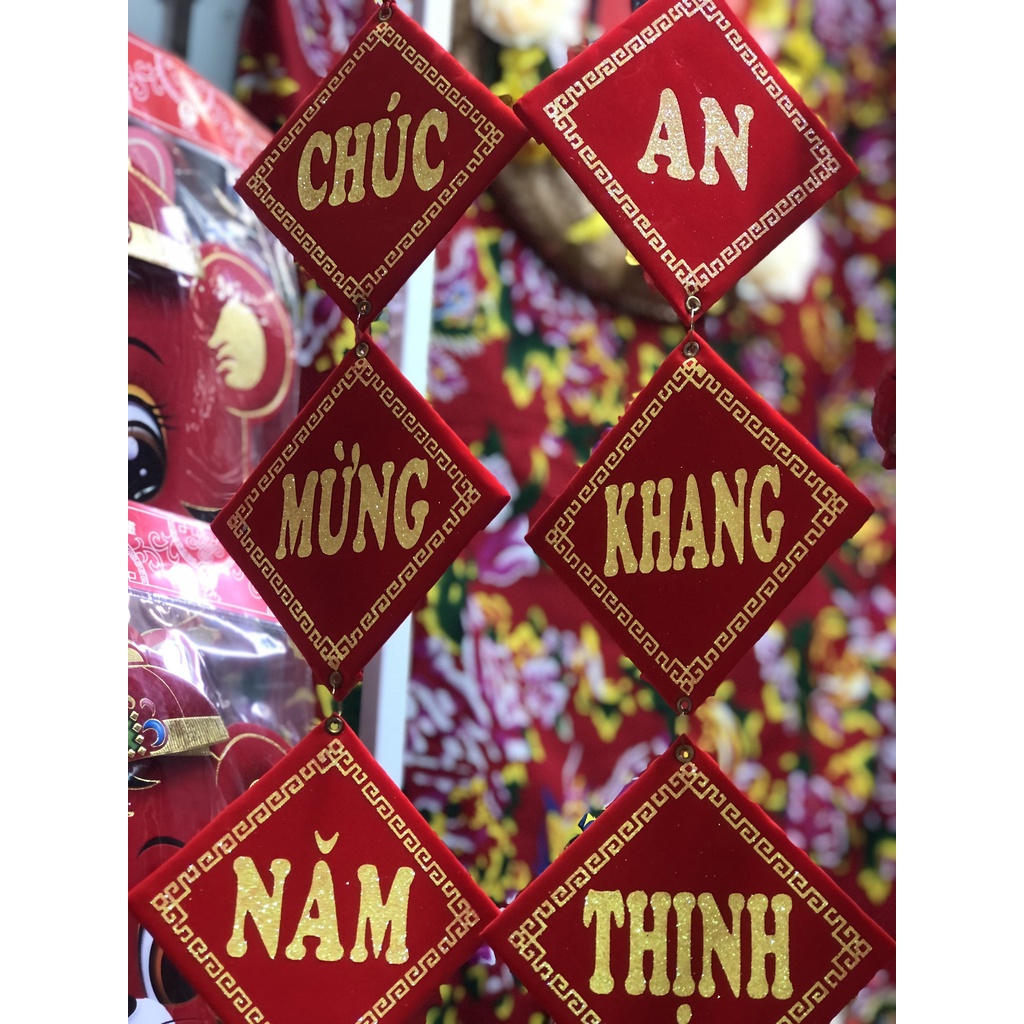 Bộ đôi khánh nhung Chúc Mừng Năm Mới - Vạn Sự Như Ý trang trí Tết
