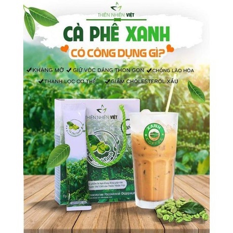 Cà Phê Xanh Kháng Mỡ Thiên Nhiên Việt Hỗ Trợ Giảm Cân Ăn Kiêng Thanh Lọc Cơ Thể Không Gây Buồn Ngủ - Hộp 10 Gói