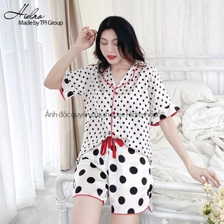 Bộ ngủ lụa chấm bi quần cộc
