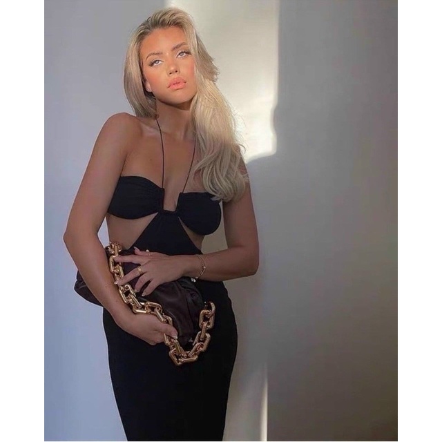 Đầm yếm maxi cúp ngực siêu hot đi biển, tiệc, bar, Đầm Body Sexy Xẻ Tà Cổ Yếm Váy Body LY alohashop91