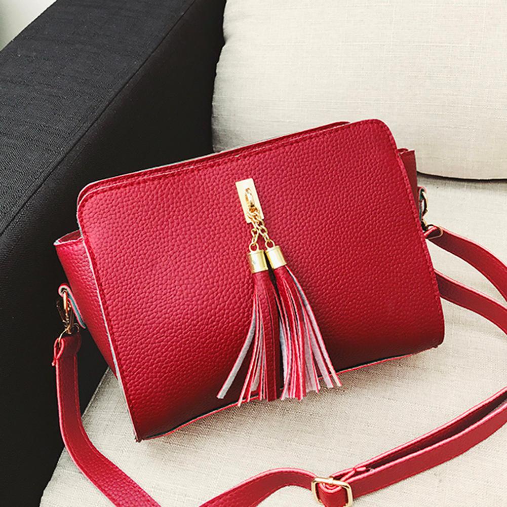 ☁Women Bags☁Elegant Women Litchi PU Leather Shoulder Handbag Lady Tassels Messenger Bag