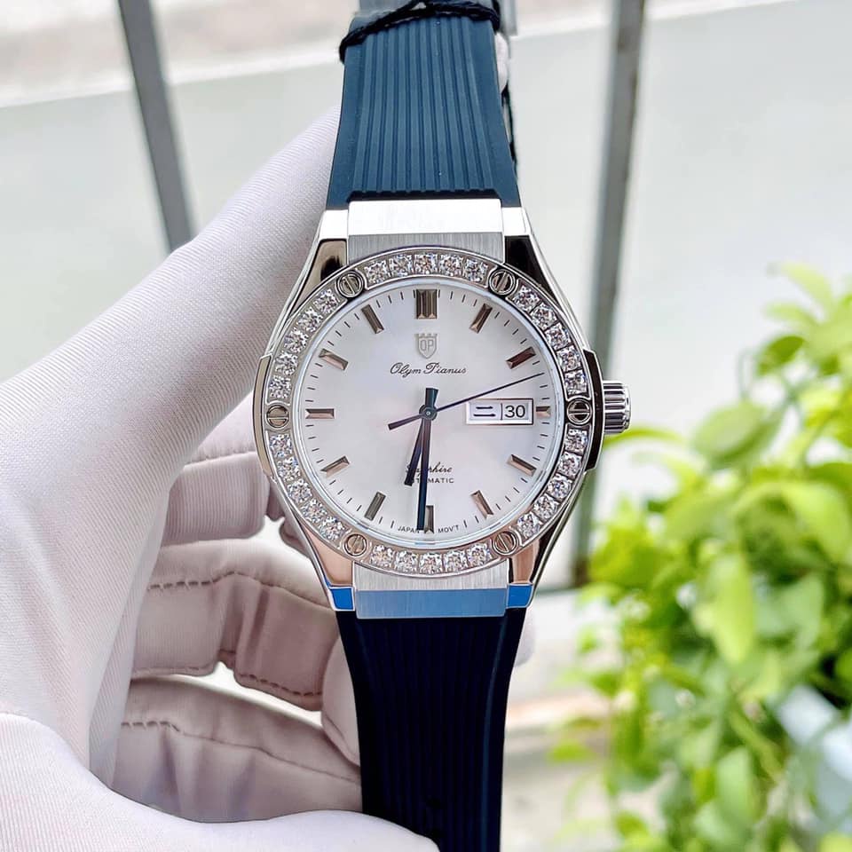 Đồng hồ nam Olym Pianus OP990-45 chính hãng - Dây cao su, mặt trắng, vỏ trắng