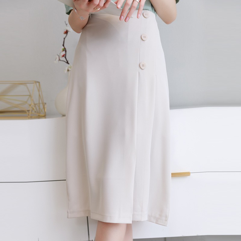 Chân Váy Công Sở Nữ, Chân Váy Midi Lưng Cao Xếp Ly Phối Cúc Che Hông Siêu Tôn Dáng, Màu Cơ Bản Dễ Phối Đồ. | BigBuy360 - bigbuy360.vn