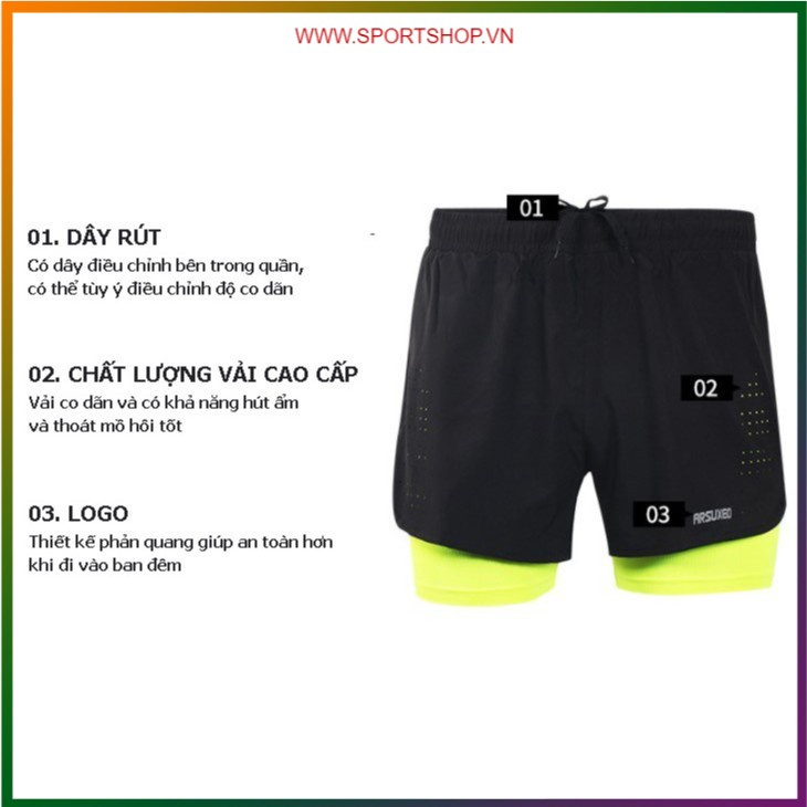 Quần chạy bộ nam ARSUXEO MS01, quần short thể thao 2 lớp (boxer) có túi khóa kéo sau, siêu mềm mại, thoáng khí | BigBuy360 - bigbuy360.vn
