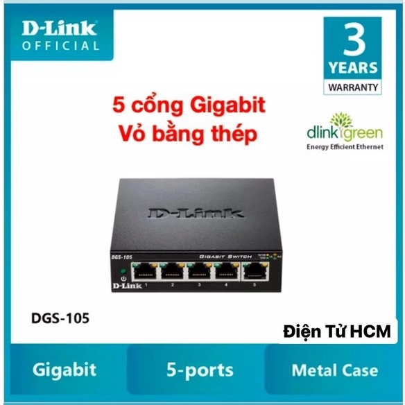 Gigabit Vỏ thép- Bộ chia mạng Switch 5 cổng RJ45 10/100/1000 Mbps-D-LINK DGS-105GL - Hàng Chính Hãng