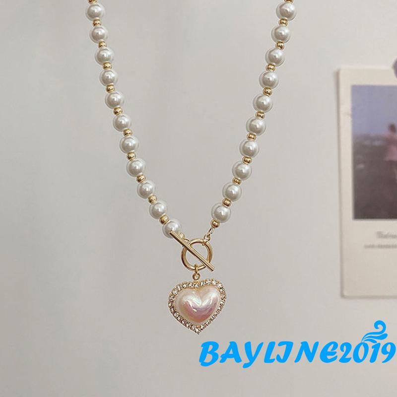 Vòng cổ Mặt Trái Tim Đính Ngọc Trai Nhân Tạo Thời Trang Dành Cho Nữ