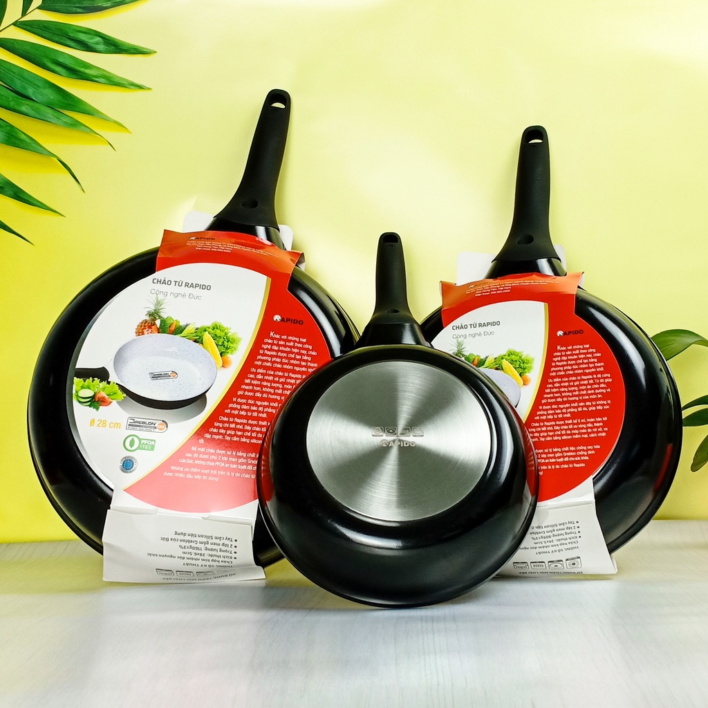 Chảo chống dính dùng cho bếp từ Rapido Tefal chính hãng, chảo đá đáy chấm size 24,28,26,30 cm
