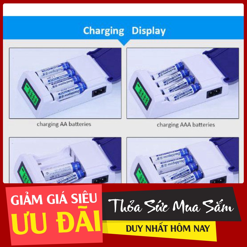 (SIÊU GIẢM GIÁ) Bộ Sạc Pin AA, AAA  K209 Doublepow tự ngắt khi đầy Tốc Độ Cao Hiển Thị Màn Hình LCD, mic không dây,chuột