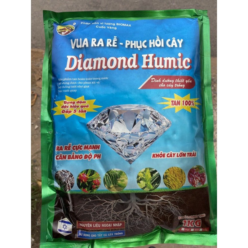 [ Chất Lượng ] Humic 70-75% Diamond Cuốc Vàng 1kg - Kích Thích Ra Rễ - Phục Hồi Cây Trồng - Trộn Chung Với Giá Thể Đất
