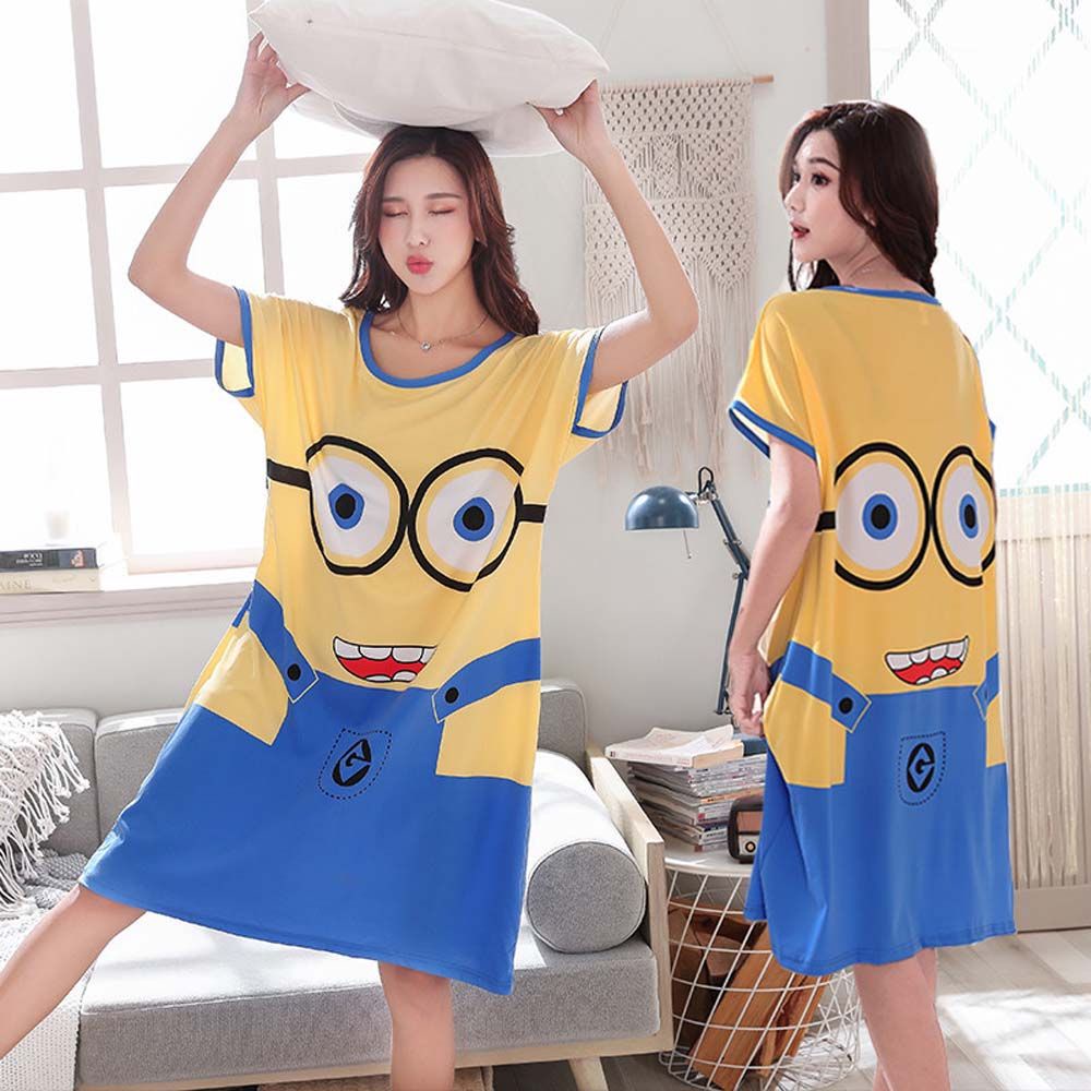 Bộ Đầm Ngủ 2 Món Dáng Rộng In Họa Tiết Hoạt Hình Doraemon / Gấu / Doraemon Dễ Thương Thời Trang Mùa Hè Cho Nữ