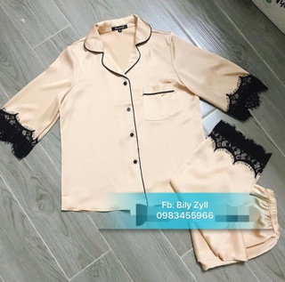 Bộ lụa Pijama tay cộc quần dài
