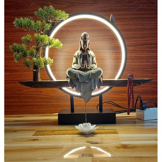 Thác khói quan âm đèn led cao cấp tăng 1H trầm &  hoa sen cấm nhang