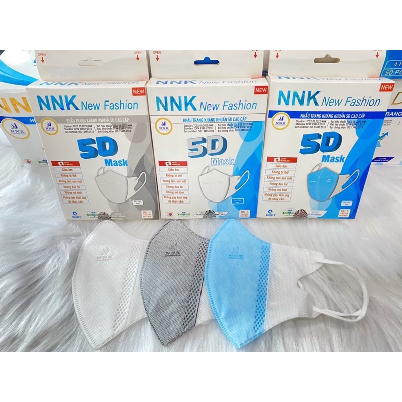 Khẩu trang y tế 5D NNK 4 lớp, màu trắng, hộp 10 cái