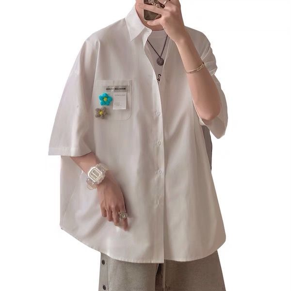 Áo Sơ Mi Nam Ngắn Tay Dáng Rộng Màu Sắc Đơn Giản