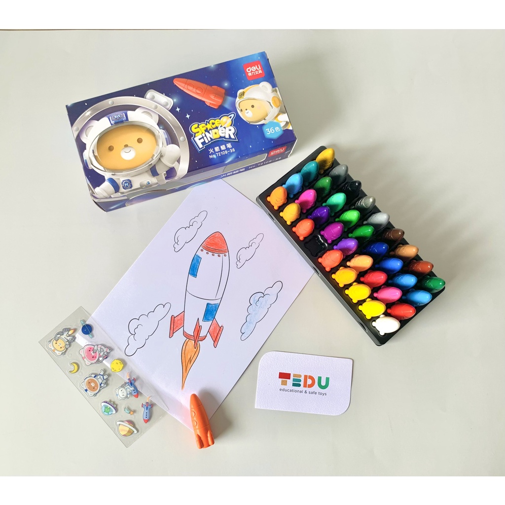 Sáp màu thiết kế hình Tên Lửa Tedu - set 36 màu an toàn