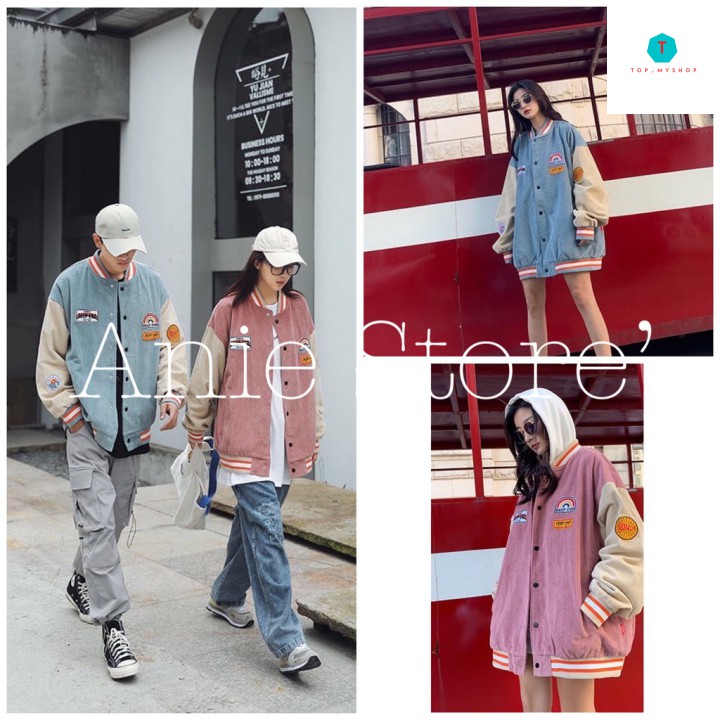 [Mã giảm] Áo Khoác Bomber Unisex Chất Nhung 🦋Áo Jacket Khuy Bấm Tay Bo Phối Màu Form Rộng 2 Màu 🦋 | BigBuy360 - bigbuy360.vn