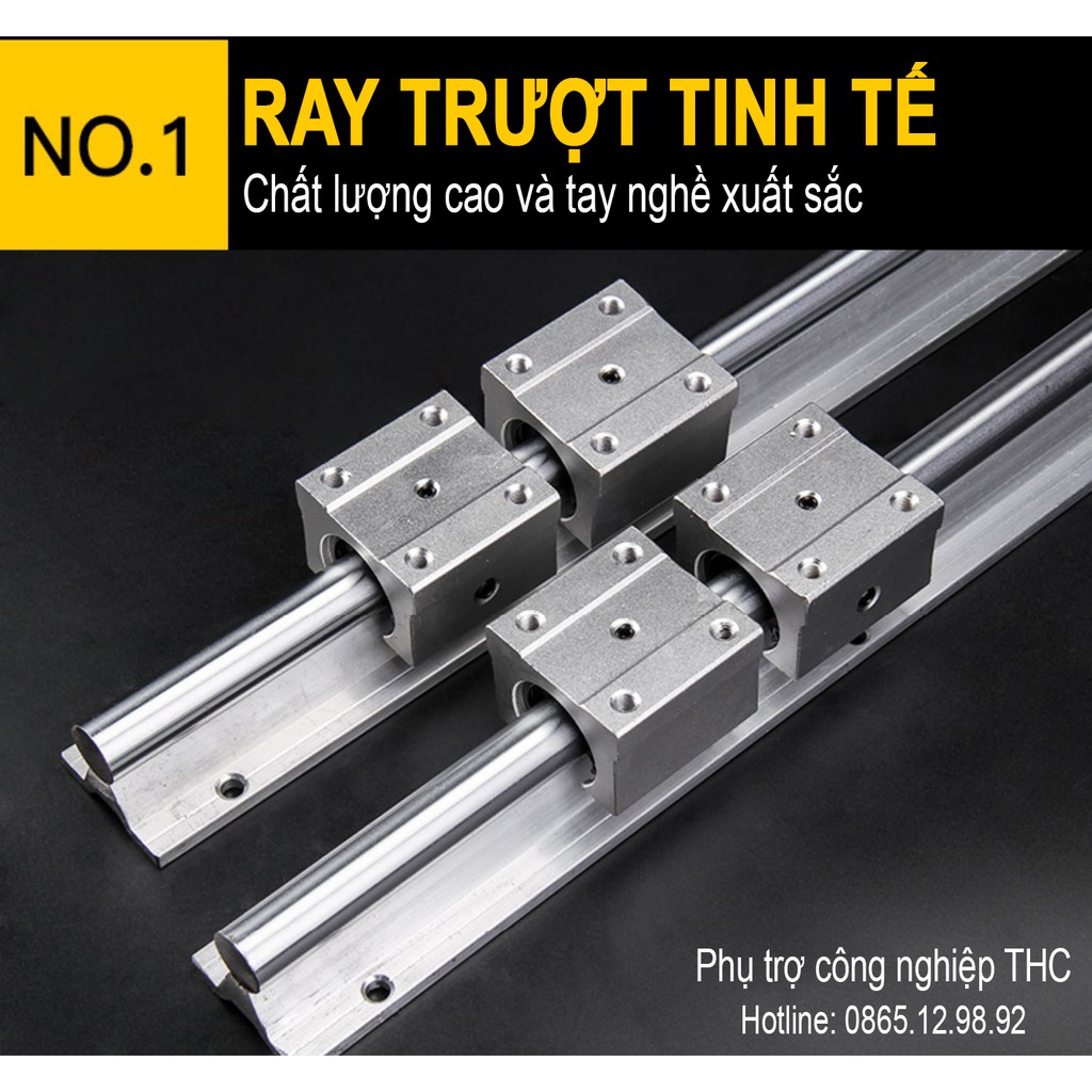 Ray Trượt Thanh Trượt Tròn Máy Cắt Gỗ Bàn (2 Ray Ø20 dài 1.5 mét + 4 Ổ Bi) Ty Trượt Có Đế SBR Dẫn Hướng CNC Chính Xác