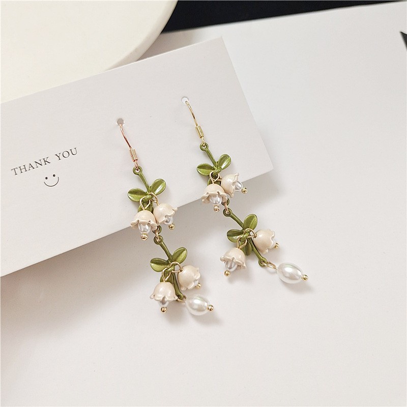 Bông Tai + Vòng Đeo Cổ + Vòng Tay Hoa Lily Trắng Phong Cách Siêu Xiansen Cho Nữ