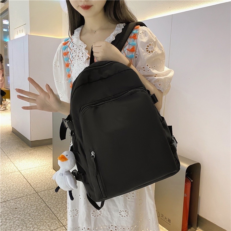Balo ulzzang nữ basic cặp học sinh đi học nhiều ngăn thời trang vải dù mịn
