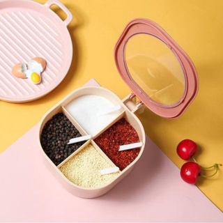 Hũ gia vị 4 ngăn kèm thìa tiện lợi, hộp nhựa đựng gia vị nhà bếp