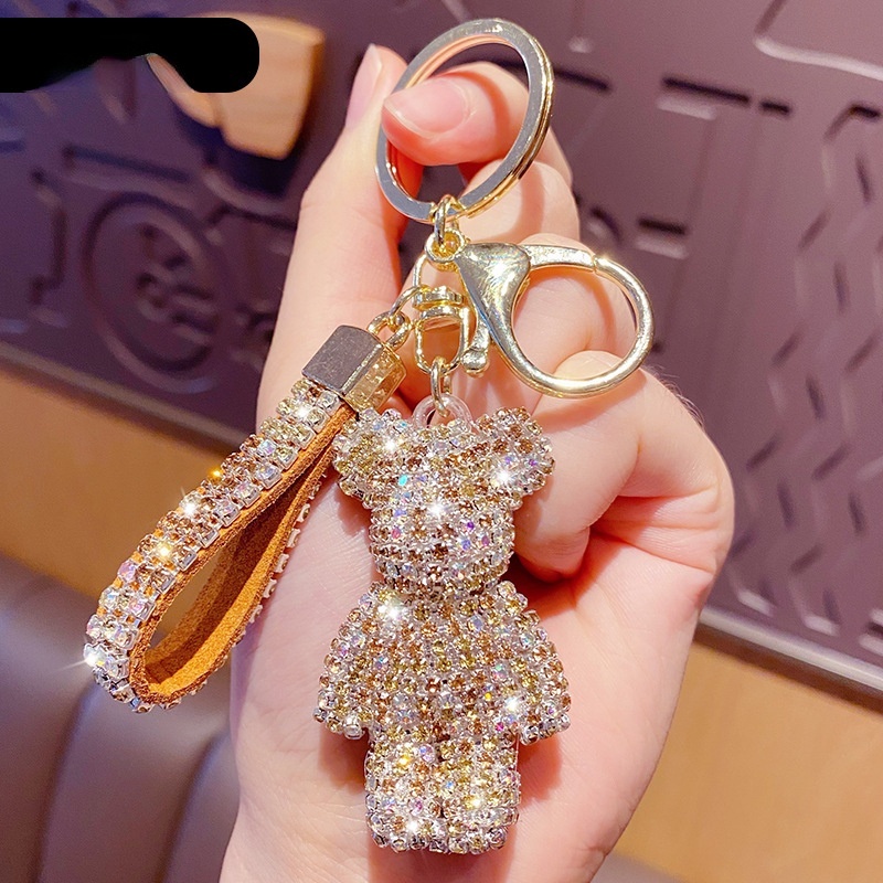 Móc Chìa Khóa Hình Gấu Hoạt Hình Đính Đá Sáng Tạo Dễ Thương