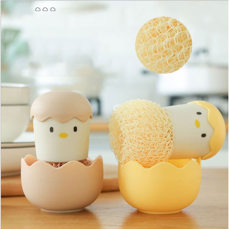 Cọ vệ sinh kiểu tròn bằng sợi phân hủy sinh học với tay cầm hình vỏ trứng gà tiện lợi