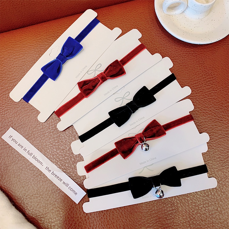 Vòng cổ nhung ngắn thắt nơ màu đen gắn chuông kiểu Pháp phong cách Hàn Quốc retro cho nữ