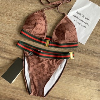 [BKN1024] <BRAND> SET BIKINI GCC ĐEN/NÂU VIỀN ĐỎ KHUY NGỰC
