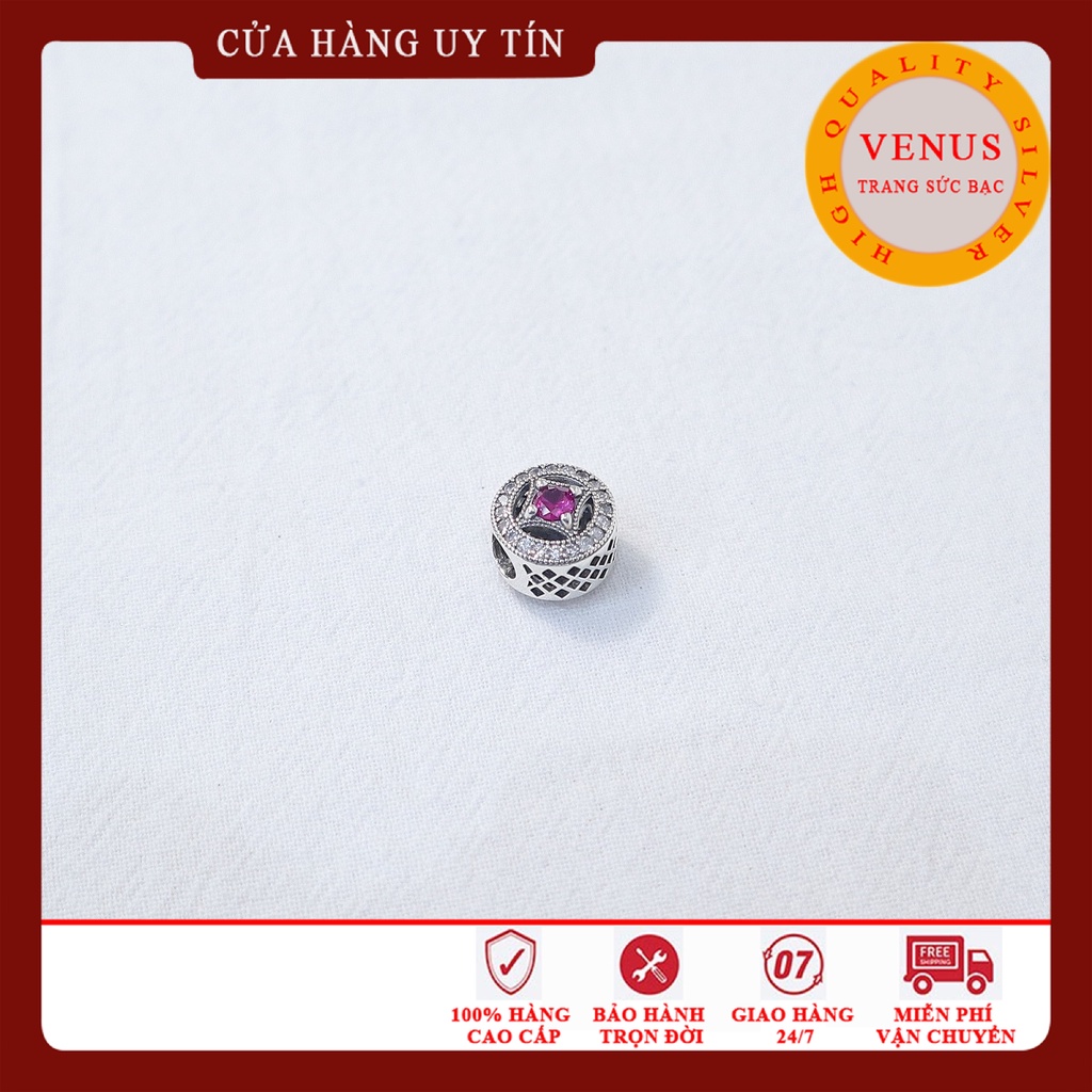 Charm trụ tròn đá 4 màu- Bạc 925 cao cấp- Trang sức bạc Venus