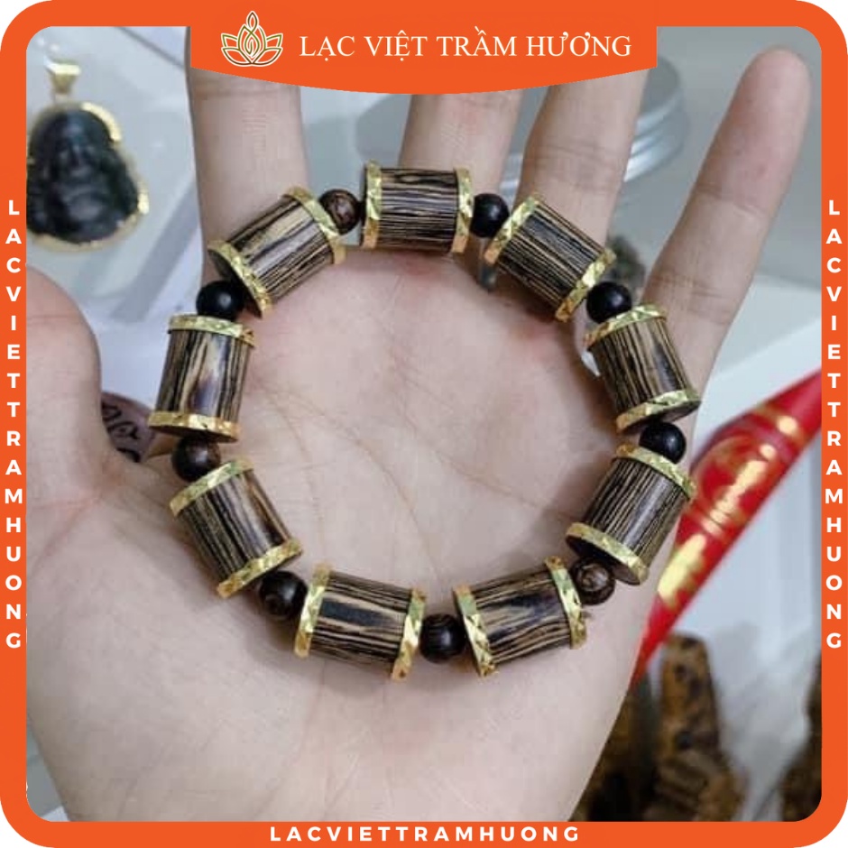 Vòng Tay Trầm Hương Sánh Chìm 10/12mm Tự Nhiên Đốt Trúc Cao Cấp Bọc Vàng - Lạc Việt Trầm Hương