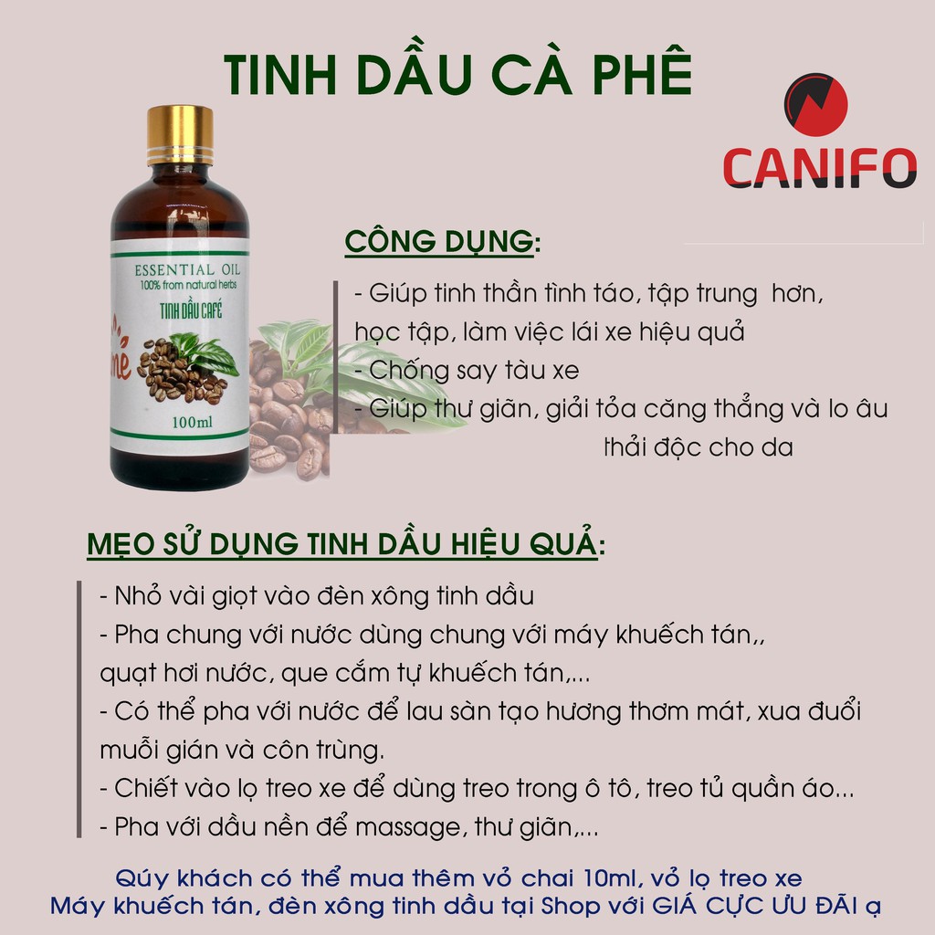 [100ML] Tinh Dầu Thiên Nhiên CANIFO - Hàng Chính Hãng, Sả chanh, Hoa hồng, Quế, Hoa Nhài, Cafe, Xả chanh, Bạc hà, Bưởi