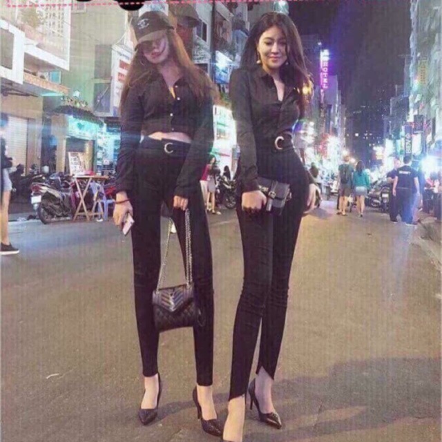 Quần khuy tròn cạp cao có cả gấu lệch và gấu bằng mix cực tôn dáng