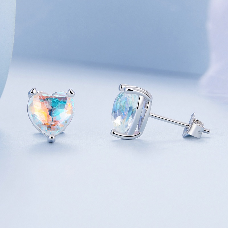 Bông tai BAMOER bằng bạc 925 hình trái tim nhiều màu sắc cao cấp