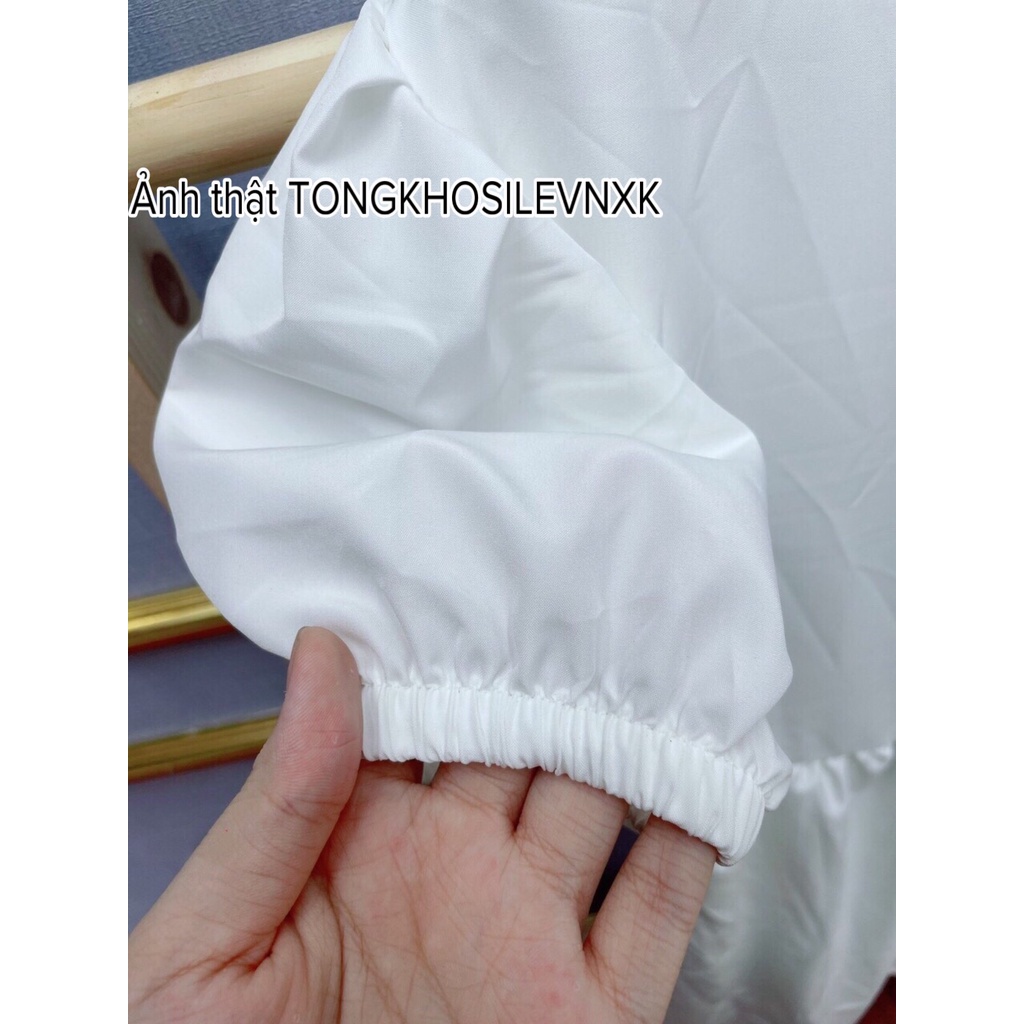 VÁY TAY PHỒNG NƠ ĐEN SAU LƯNG CHUN EO - ĐẦM TRẮNG 2 LỚP TIỂU THƯ DÁNG XÒE NHẸ NHÀNG