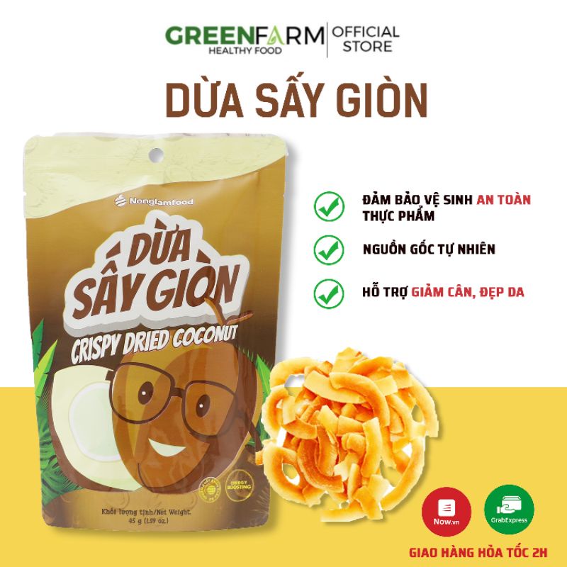 Dừa Sấy Giòn 45g Nông Lâm Food trái cây sấy ít đường giảm cân,ăn kiêng hiệu quả,bổ sung các chất dinh dưỡng cho cơ thể