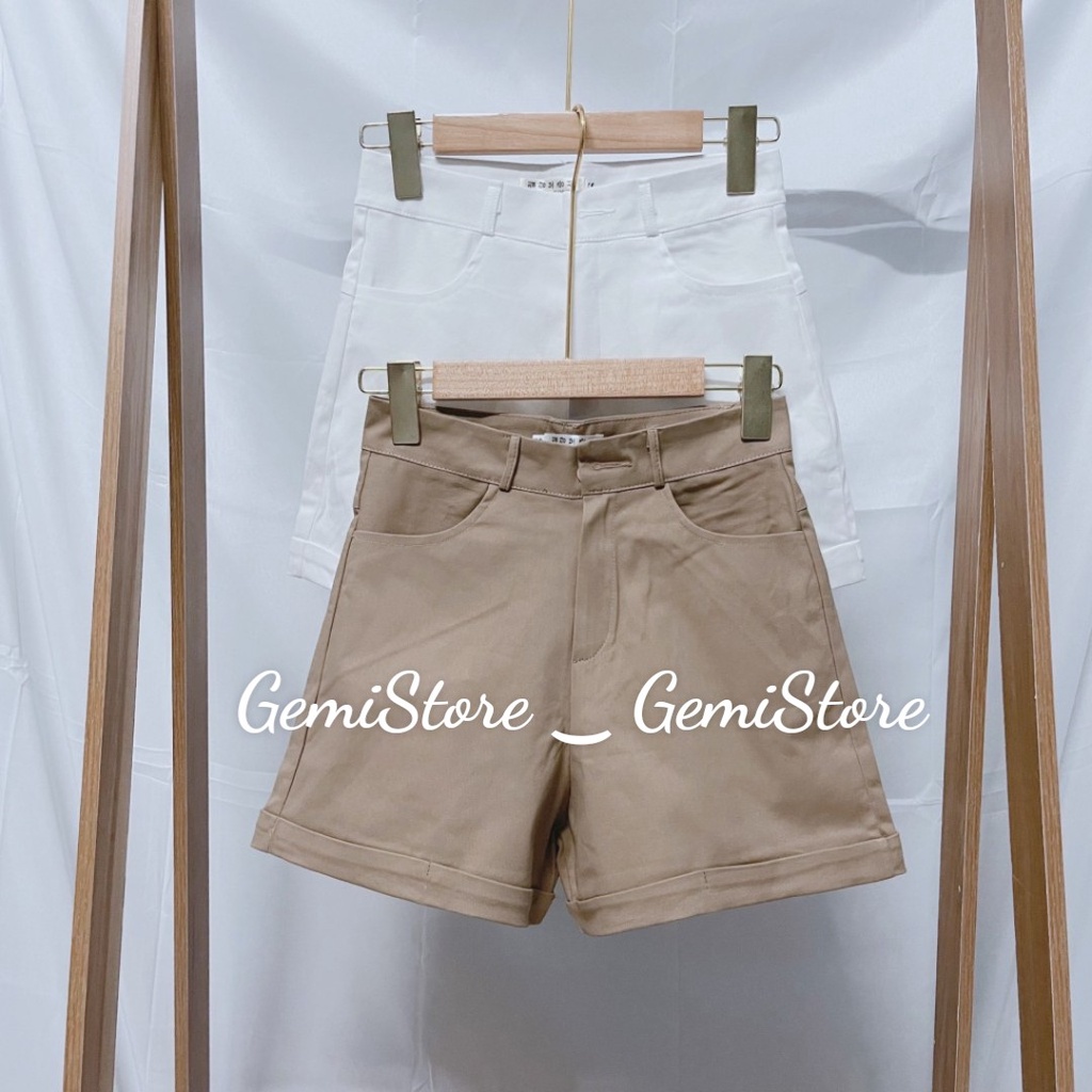 Quần Shorts Nữ Gập Gấu Chất Vải KaKi Xuất Hàn Lưng Cao Lên Form Xinh