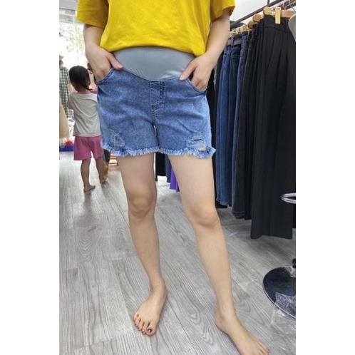 Quần sooc bầu chất jean cao cấp loại1 co giãn❤️quần bầu short có đáp bụng☘️có chun chỉnh to nhỏ theo từng thai kỳ