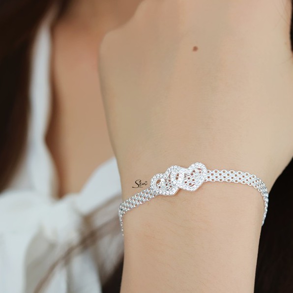 Lắc tay dây lưới mặt 2 trái tim hột bạc 925 Senyda Jewelry LT054