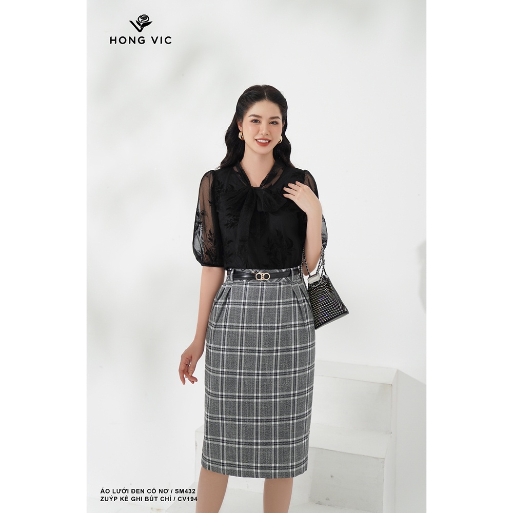 Chân váy nữ thiết kế Hong Vic kẻ ghi bút chì CV194