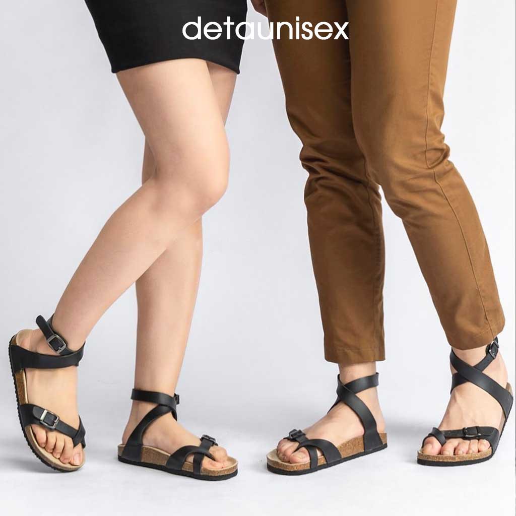 Giày sandal xỏ ngón đế trấu quấn cổ chân màu Bò Detaunisex - SATA20B